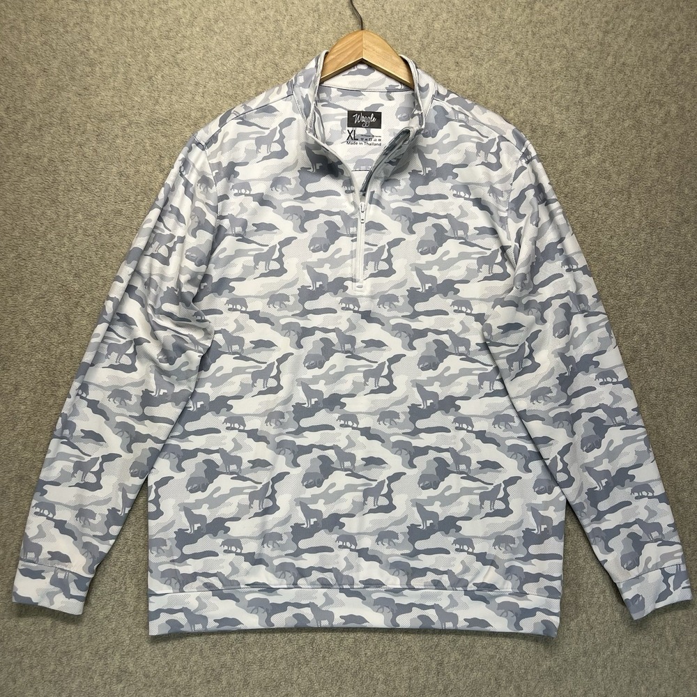 Waggle Golf Men's Quarter Zip Pullover XL Gray Camo Animal Print‎ Performance